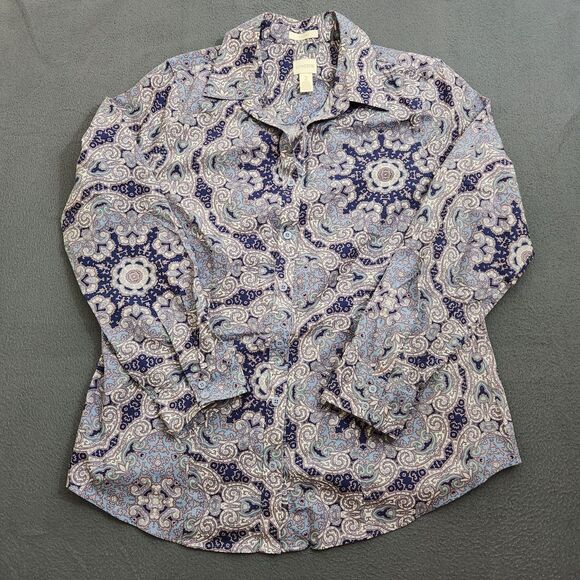 Chico's Tops - Chico’s Wome 2 US L Purple Paisley Button Up No Iron Blouse Shirt